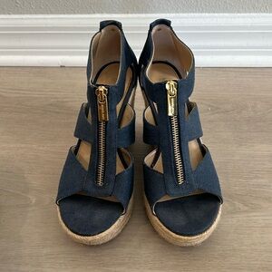Michael Kors, navy and straw wedges - size 7